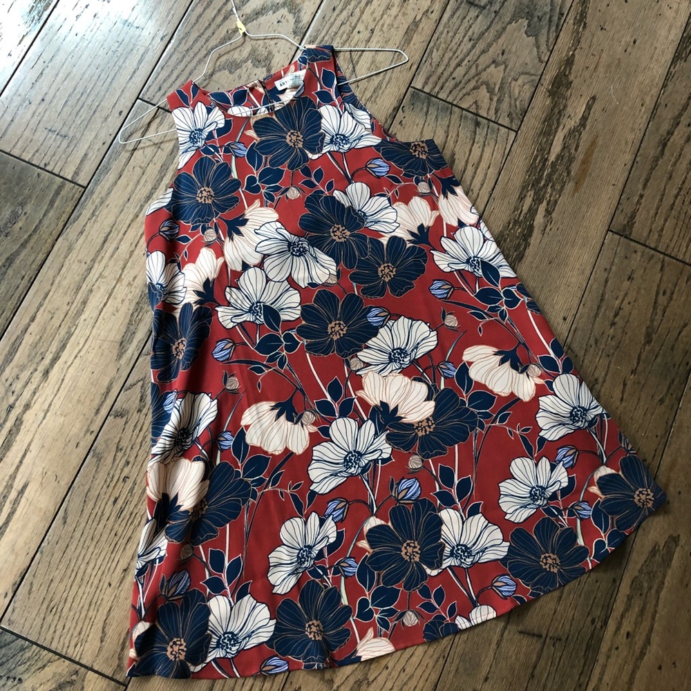 Red and blue floral shift dress